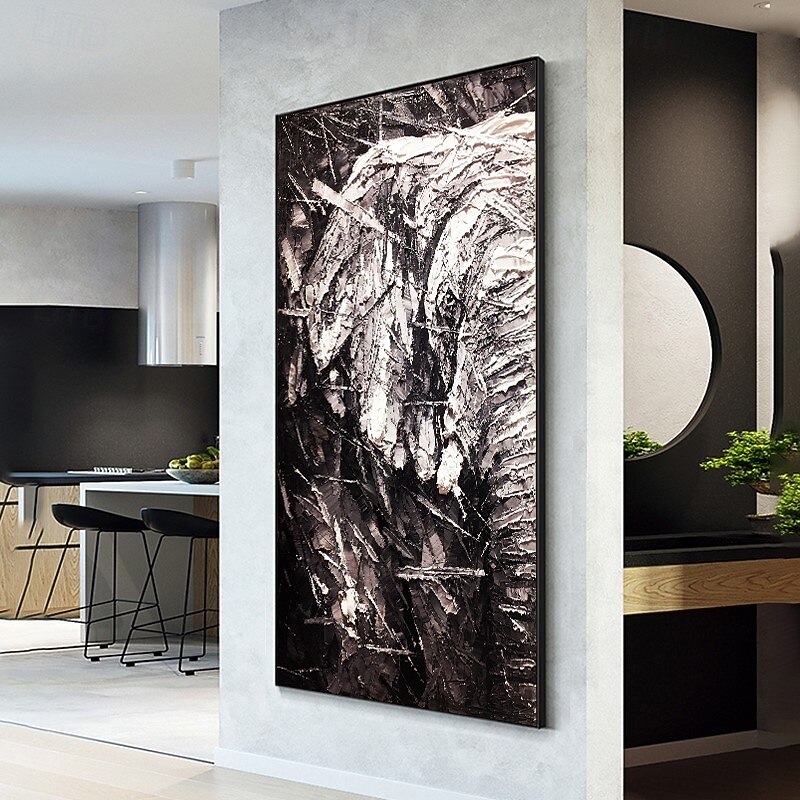 Handmade Oil Painting Canvas Wall Art Decoration Modern Abstract Palette Knife Black and White Elephant Home Decor Rolled Frameless Unstretched Painting2