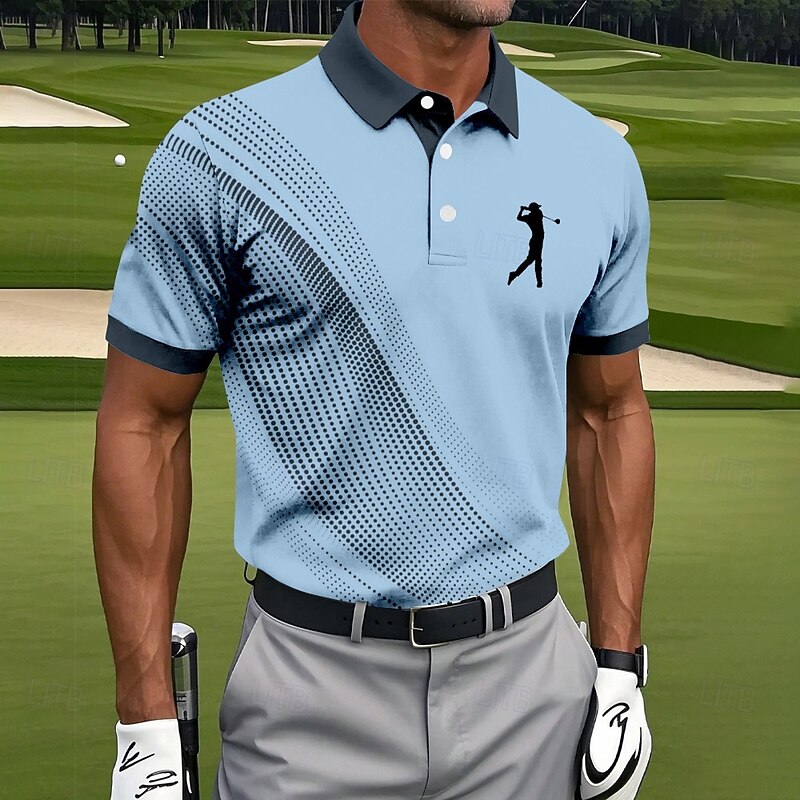 Men's Geometic Golf Sports Polo Shirts Short Sleeve Polo Shirts Collared Shirts Sportswear Athleisure Buttons Summer Black White Blue3