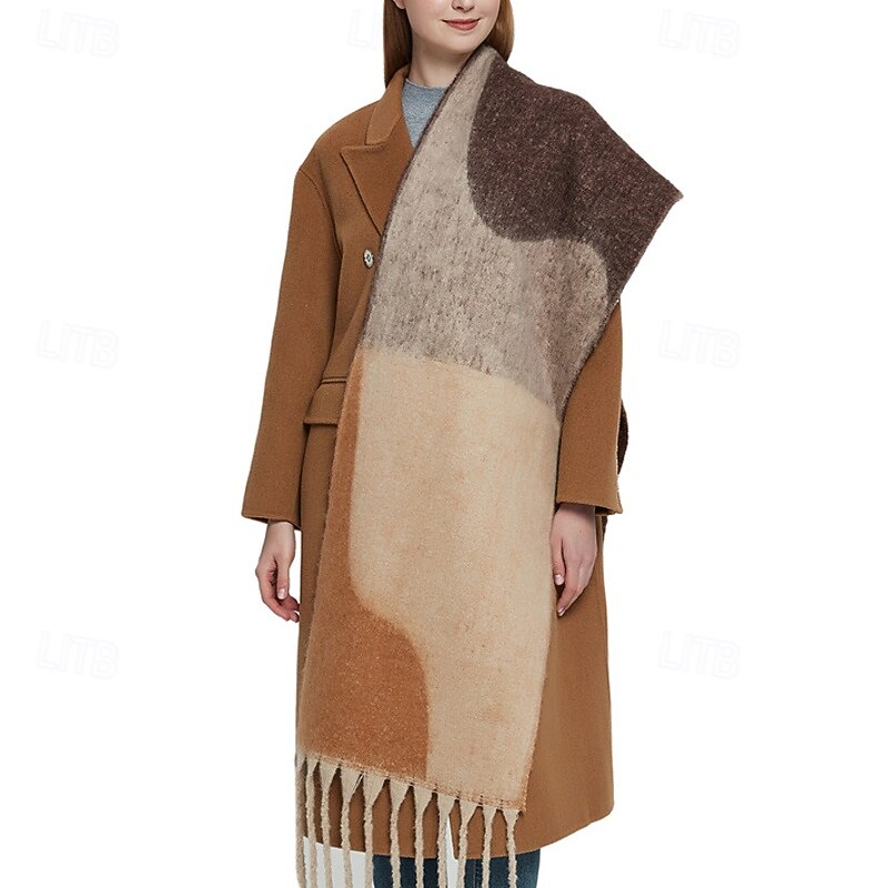 Women's Rectangle Scarf Street Daily Date Black Orange Pink Scarf Color Block2