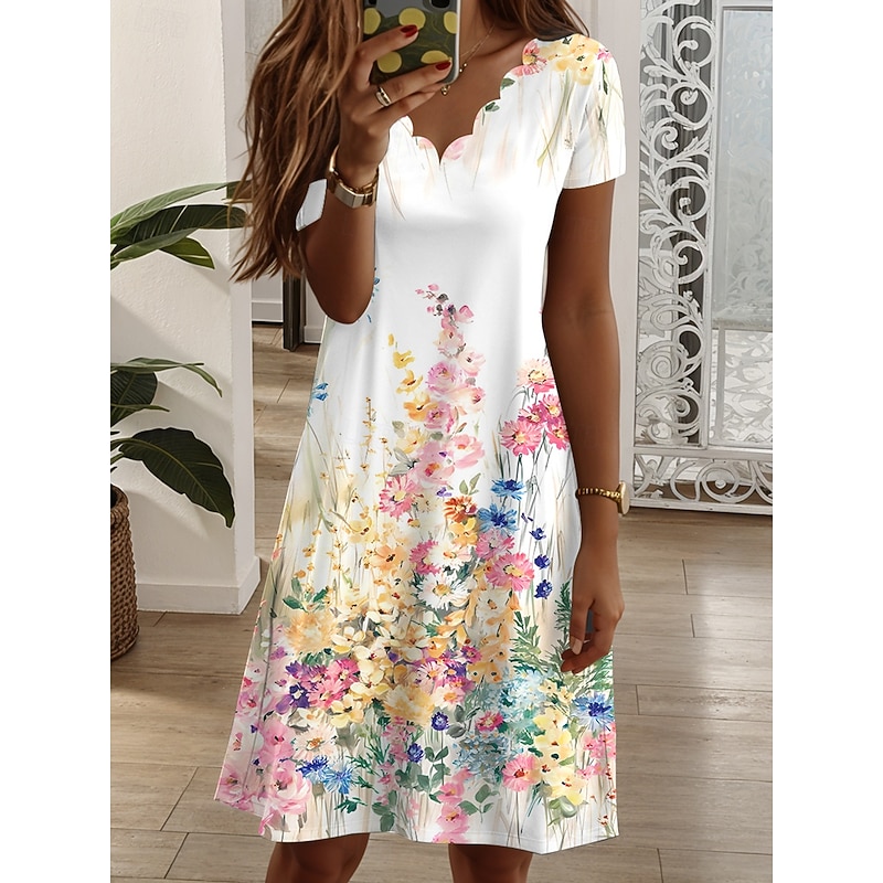 Women's Mini Dress T Shirt Dress Tee Dress Sundress A Line Dress Summer Dress Vacation Casual Daily Regular Fit Floral Graphic Short Sleeve V Neck Dark Yellow Yellow Light Green Pink Summer Spring3