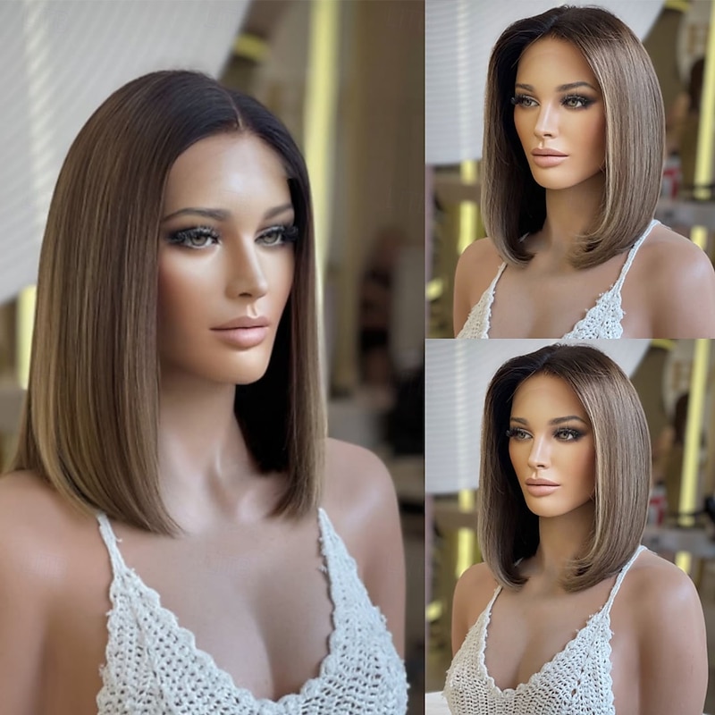 Unprocessed Virgin Hair 5x5 Closure 13x4 Lace Front Wig Short Bob Brazilian Hair Straight Multi-color Wig 130% 150% Density Ombre Hair Highlighted / Balayage Hair Natural Hairline 100% Virgin Glueless