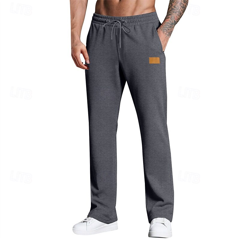 Men's Sweatpants Trousers Straight Leg Sweatpants Pocket Elastic Waist Drawstring Plain Comfort Sports Outdoor Daily Fashion Casual Black White Micro-elastic2