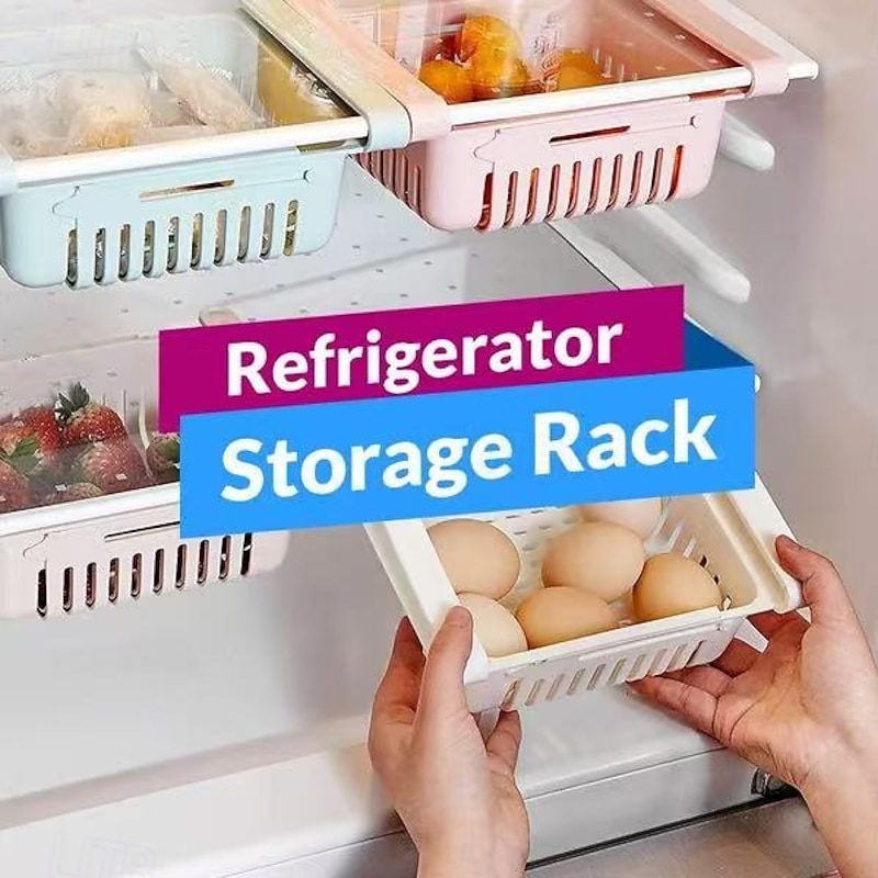 4pcs Refrigerator Storage Racks,Expandable Adjustable Kitchen Organizer Baskets for Eggs, Fruits, Vegetables, and Household Storage, Space-Saving Fridge Organizer