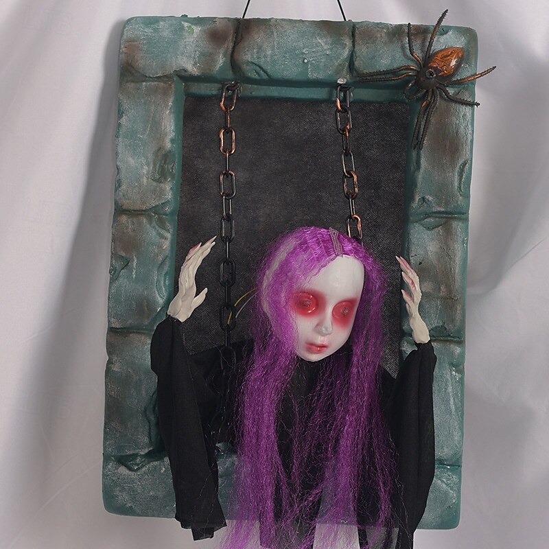 New Halloween Decoration Electric Gravestone Hanging Ghost Voice-Activated Induction Electric Light-Emitting Sound Swinging Horror Thriller Costume4