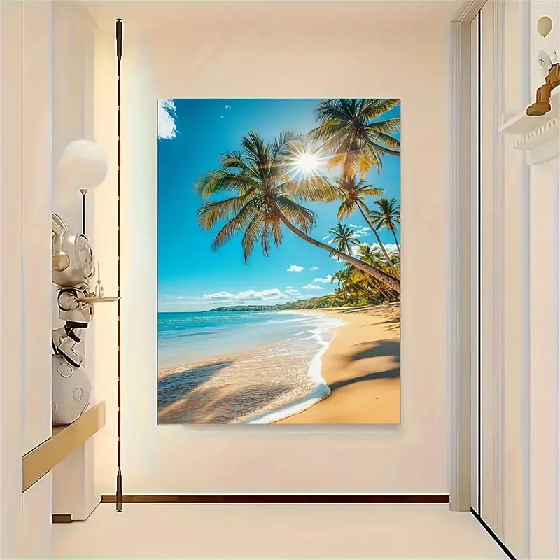 1pc Tropical Beach Scene Frameless Canvas Wall Art Modern Seaside Landscape Poster Used For Living Room And Bedroom Decoration Frameless4