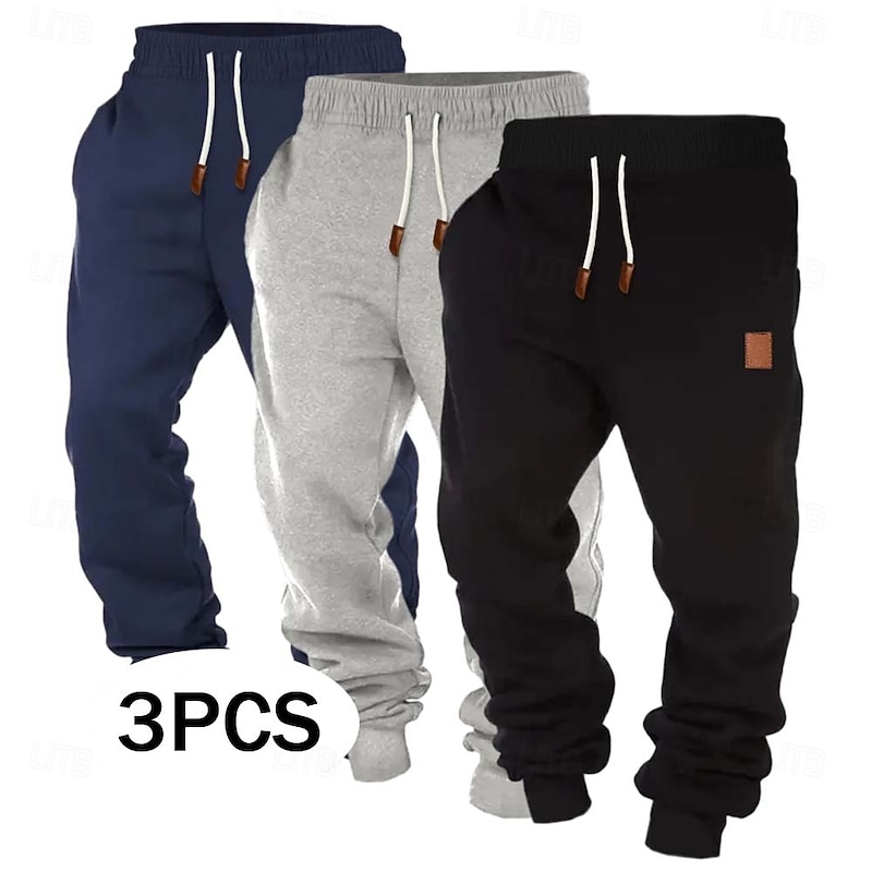 Men's Fleece Pants Sweatpants Joggers Trousers Elastic Waist Drawstring Plain Comfort Full Length Outdoor Daily Going out Fashion Classic Style Black+Navy Blue+Light Grey Black+Dark Grey+Navy Blue