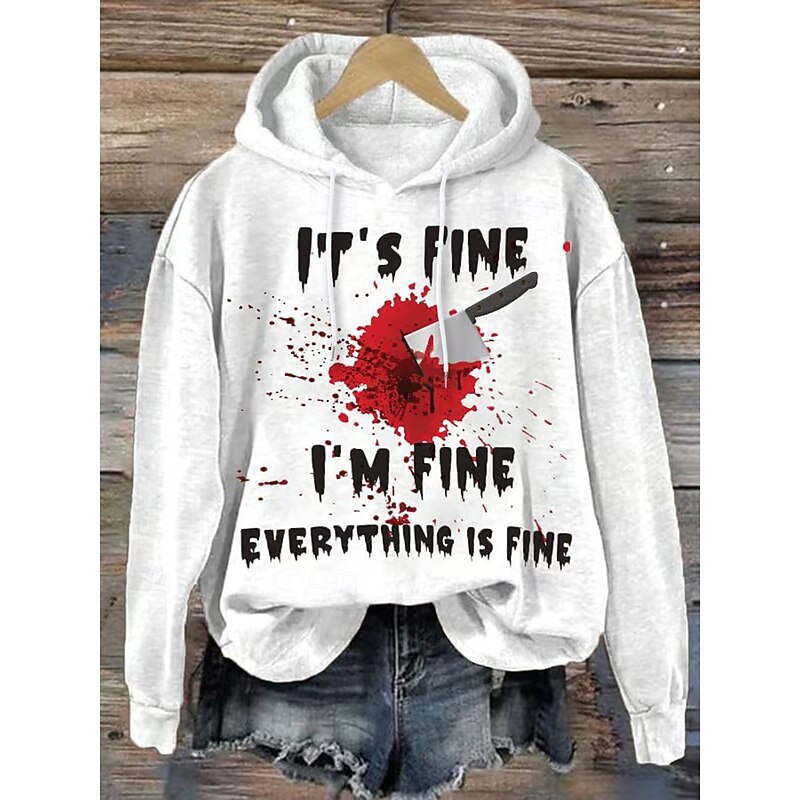 Halloween Women's Hoodie Pullover Sweatshirt Oversized Long Sleeve Casual Bloodstain Graphic Abstract Fashion Print Hooded Street Dailywear Drawstring Print White Pink Orange Khaki Gray Fall Winter2