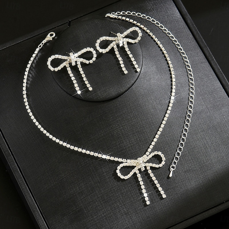 Bridal Jewelry Sets Two-piece Suit Imitation Diamond 1 Necklace Earrings Women's Elegant Classic Sweet Lovely Classic Love Precious Jewelry Set For Wedding Work Gift3