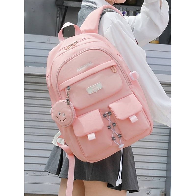 Waterproof Teen Girls Backpack with Pendant Coin Purse - Fashion Large Capacity Middle School Student School Bag for Travel, Study and Daily Use