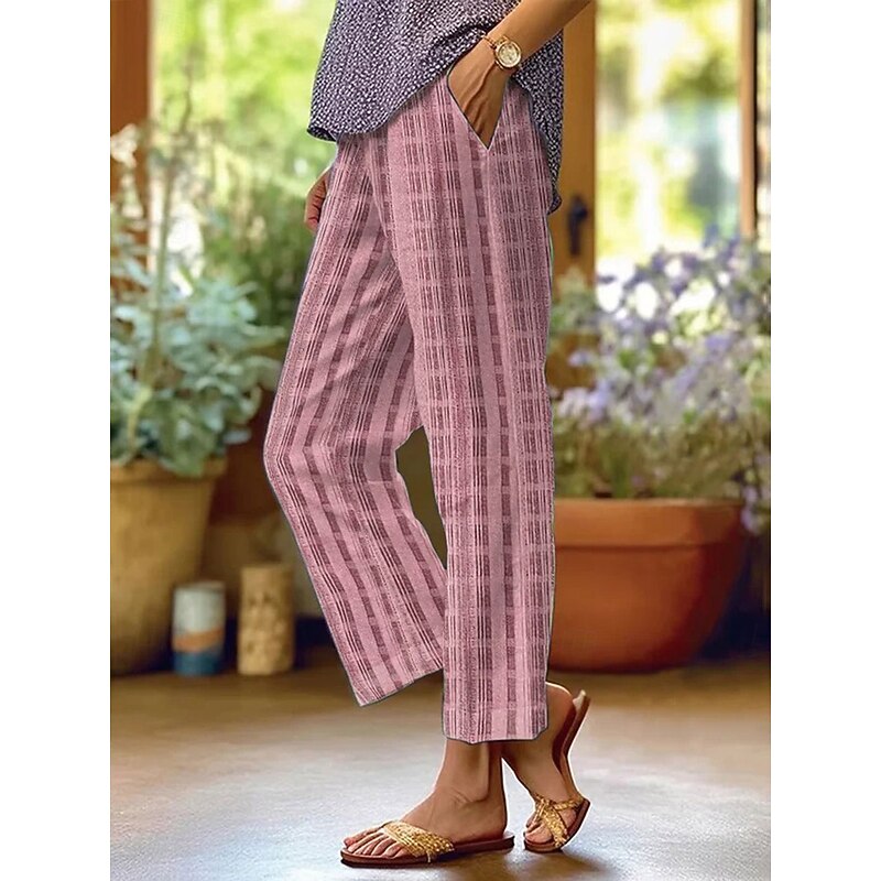 Women's Chinos Vacation Vintage Casual Ankle-Length High Waist Graphic Geometric Pocket Soft Outdoor Breathable Inelastic Formal Outdoor Vacation Violet Robin's Egg Blue Red Summer Spring Fall3