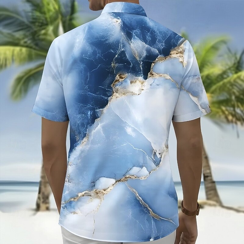 Men's Gradient Waves Marble Shirt Summer Shirt Button Up Shirt Short Sleeve Fashion Casual Outdoor Vacation Dailywear Summer Spring Turndown 3D Print Collared Shirts Front One Pocket Blue2