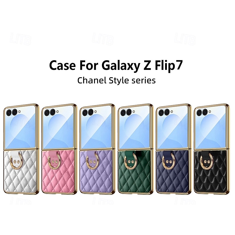 Phone Case For Samsung Galaxy Z Flip 7 Z Flip 6 Z Flip 5 Z Flip 4 Z Flip 3 Back Cover Ring Buckle Shockproof Retro TPU PU Leather