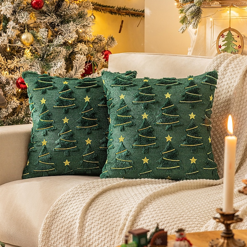 1 Pc Christmas Toss Pillow Cover, Boho Casual Square Zipper Traditional Classic