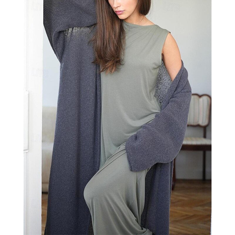 Women's Sweater Cardigan Fashion Streetwear Daily Solid Color Ribbed Open Front Knitted Long Sleeve Long Tops Knit Holiday Going out Weekend White Yellow Fall Winter