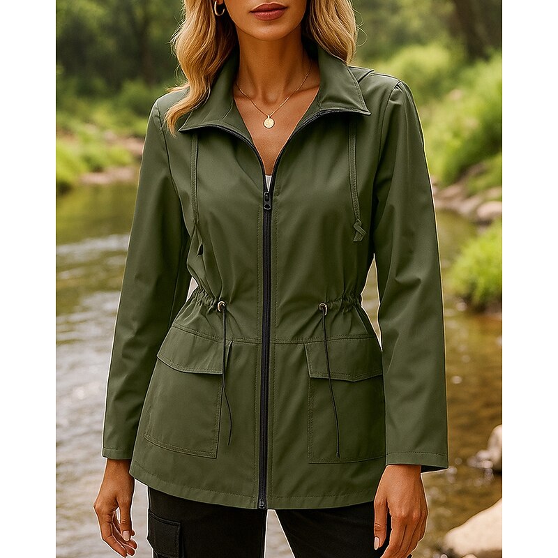 Women's Hiking Jacket rain coat Outdoor Waterproof Windproof Lightweight Hiking Outfits Hiking Clothes Spring Autumn / Fall Top Camping / Hiking / Caving Running Black Army Green Light Grey