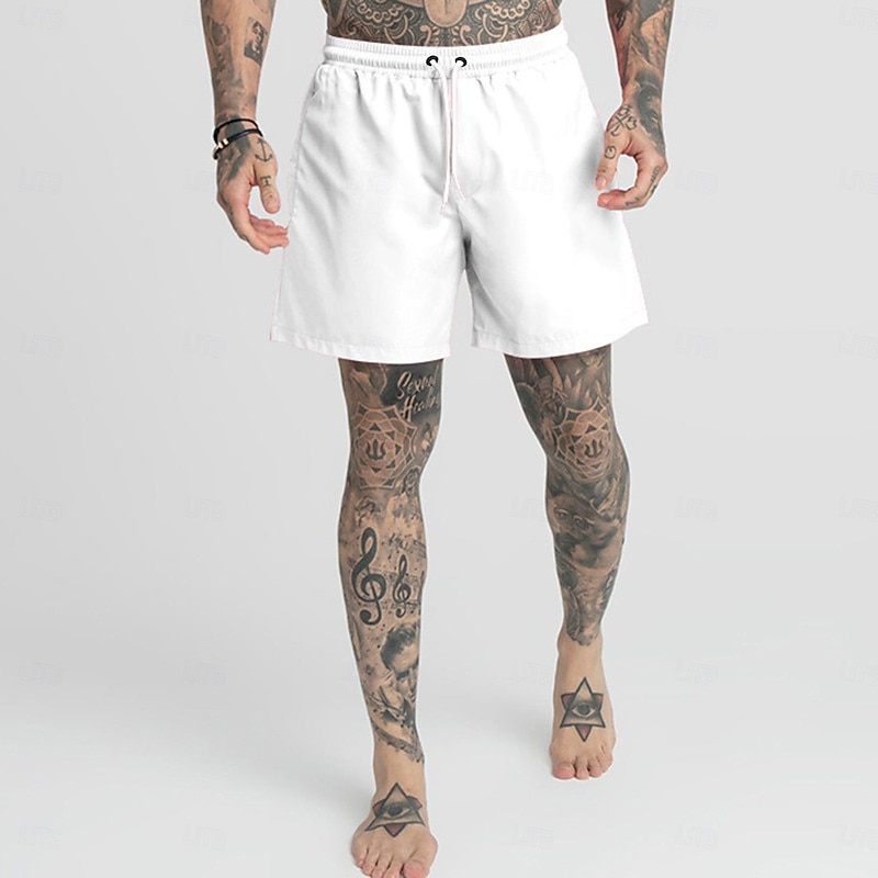 Men's Athletic Shorts Active Shorts Shorts Casual Shorts Drawstring Plain Comfort Breathable Outdoor Daily Going out Fashion Casual Black White2