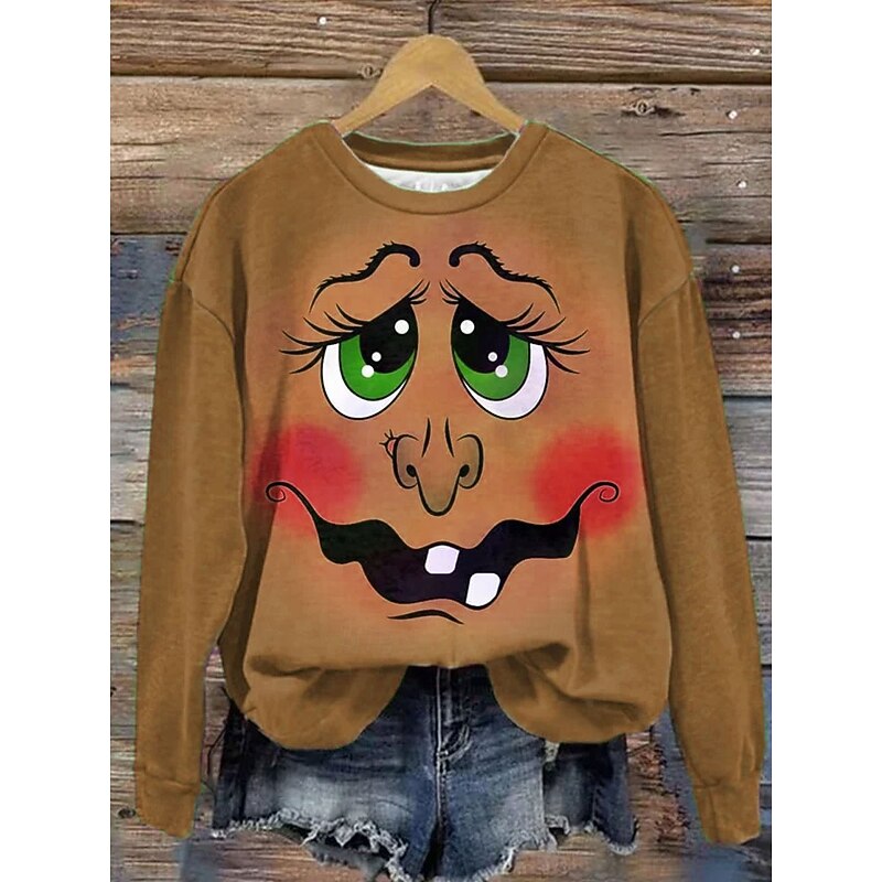 Halloween Women's Sweatshirts Monster Graphic Witch Casual Long Sleeve Crew Neck Regular Tops Street Dailywear Casual Print Blue Purple Green Khaki Fall Winter4