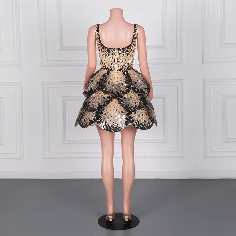 A-Line Homecoming Dresses Elegant Dress Homecoming Cocktail Party Short / Mini Sleeveless Square Neck Sequined with Sequin Appliques2