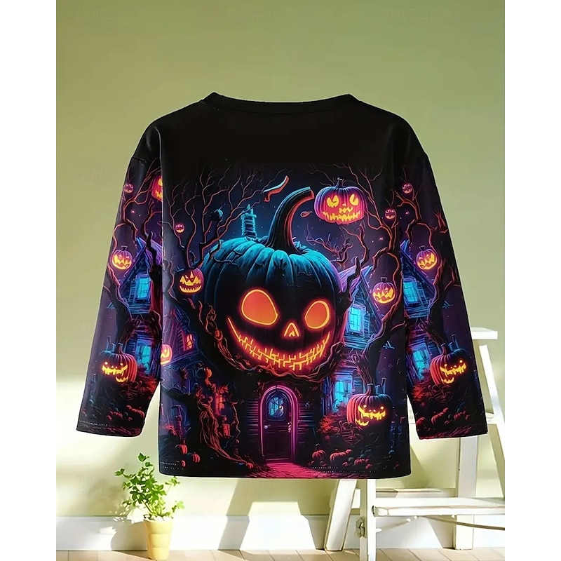 Halloween Boys' 3D Pumpkin T shirt Tee Long Sleeve Spring Fall Fashion Basic Kids 4-12 Years Crew Neck Outdoor Casual Daily Regular Fit3
