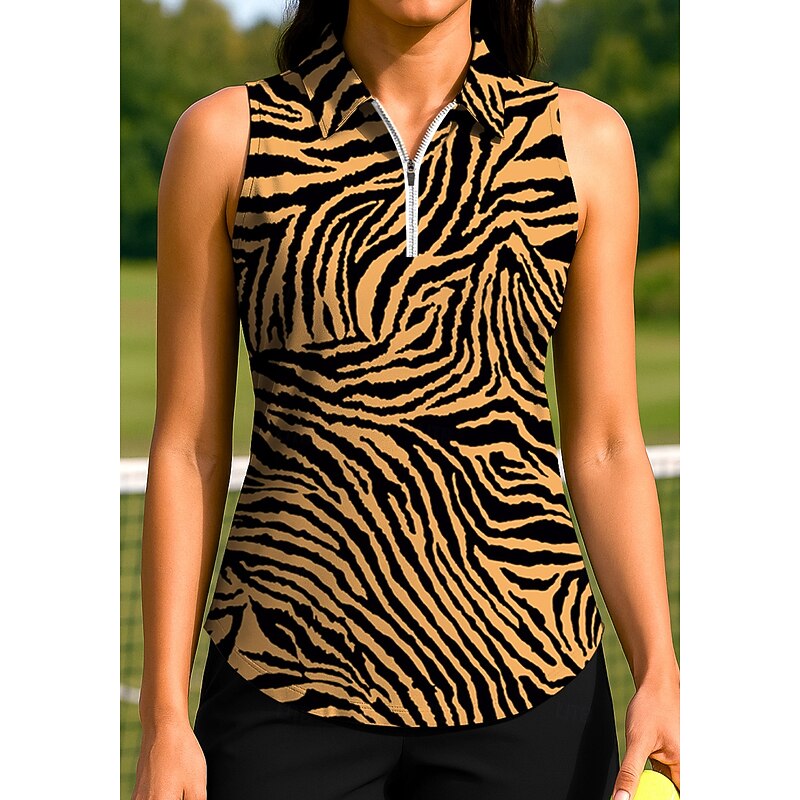 Women's Animal Zebra Tops Sport Shirt Golf Polo Shirt Tennis Shirt Sleeveless Zipper High Elasticity Moisture Wicking Breathable Tennis Pickleball Running Turndown Stand Collar Shirt Tank Top Light3