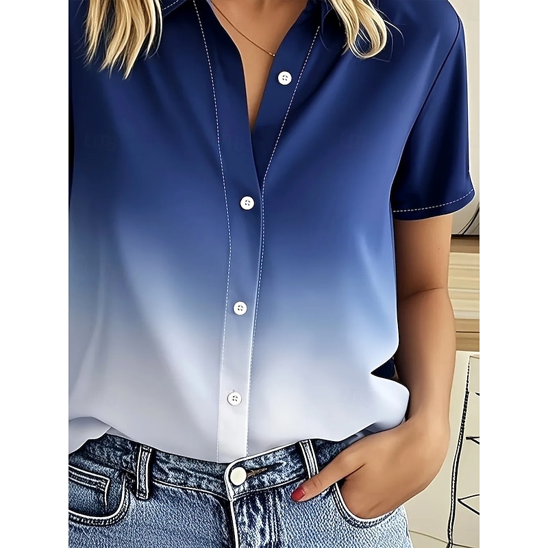 Women's Shirt Long Sleeve Button Down Blouse Solid Color Ombre Graphic Vintage Tropical Daily Short Sleeve Shirt Collar Regular Tops Daily Light Green Blue Purple Summer Fall3
