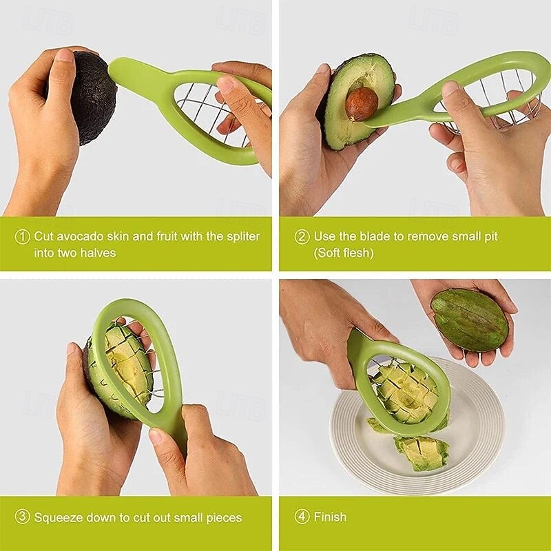 Avocado Cube Maker Fruit Flesh Separator Tool for Avocados Stainless Steel Slicer and Scooper Kitchen Gadget for Quickly Cutting and Removing Avocado Pulp Easily and Safely3