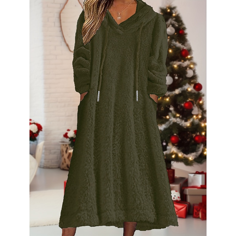 Women's Midi Dress Sweater Dress Hoodie Dress Fashion Modern Vacation Daily Weekend Regular Fit Plain Long Sleeve Hooded Pink Army Green Khaki Winter Autumn3