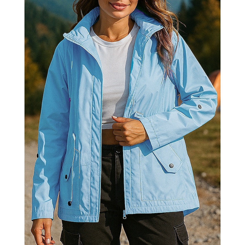 Women's Windbreaker Hiking Jacket rain coat Outdoor Waterproof Windproof Hiking Outfits Hiking Clothes Spring Autumn / Fall Top Camping / Hiking / Caving Running Solid Color Black Army Green Blue2