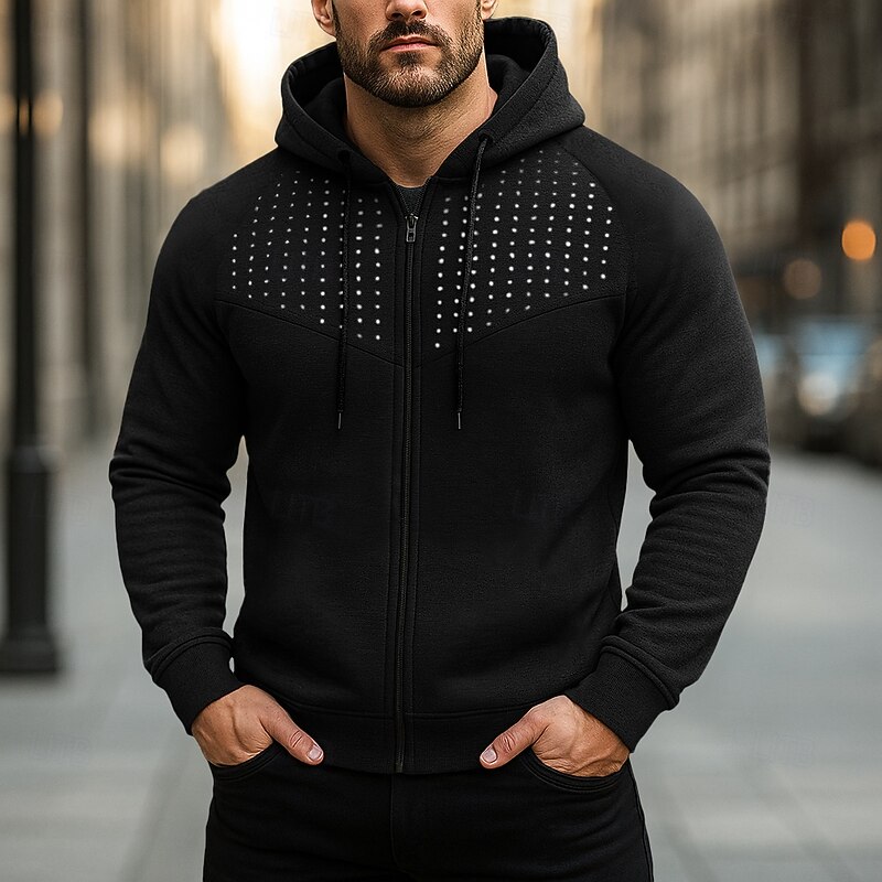 Men's Hoodie Full Zip Hoodie Pullover Hoodie Sweatshirt Black Red Blue Gray Hooded Plain Patchwork Sports & Outdoor Casual Daily Streetwear Cool Sportswear Spring &  Fall Clothing Apparel Hoodies4