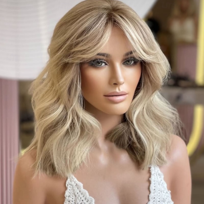 Unprocessed Virgin Hair 5x5 Closure 13x4 Lace Front Wig Short Bob Brazilian Hair Wavy Blonde Wig 130% 150% Density with Baby Hair Highlighted / Balayage Hair 100% Virgin Glueless Pre-Plucked For Women