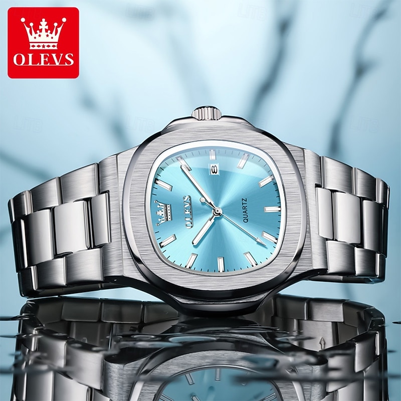 OLEVS Women Men Quartz Watch Luxury Large Dial Fashion Business Luminous Calendar Waterproof Stainless Steel Strap Watch4