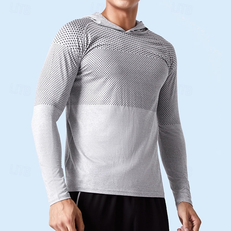 Men's Performance Shirt Sport Tee Shirt Long Sleeve Hooded Top Outdoor Quick Dry Sweat wicking anti-odor Breathable Polyester Dark Grey Blue Light Grey Fishing Tennis Running
