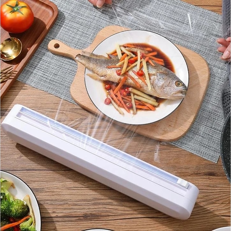Cling Film Cutting Tool Suction Cup Design Adjustable Wrap Dispenser with Built In Cutter for Kitchen Storage Convenient Household Tool for Plastic Wrap and Foil Rolls4