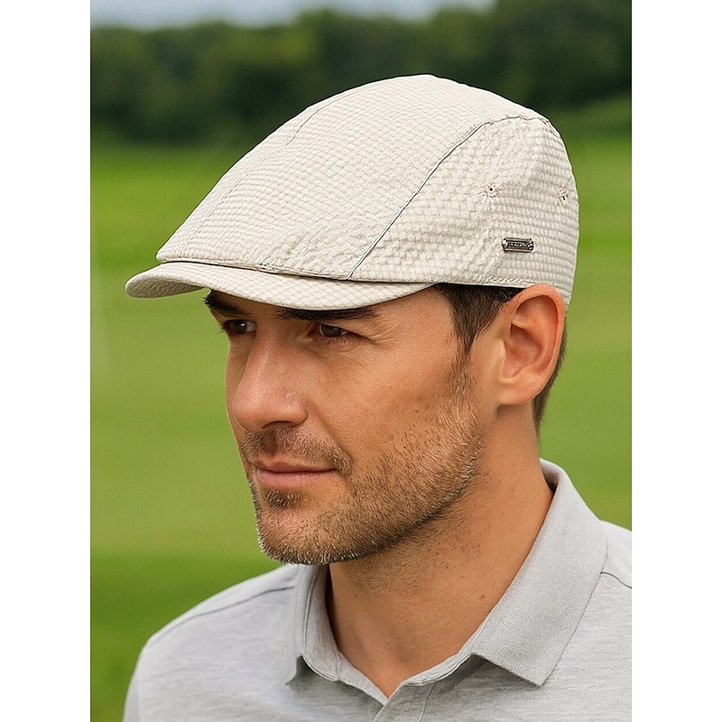 Men's Lightweight Checkered Polyester Ivy Cap – Breathable Adjustable Flat Cap for Casual Summer and Outdoor Activities2