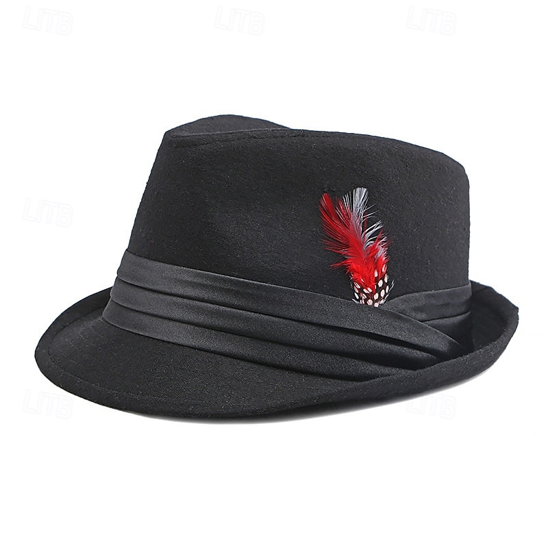 Men's Fedora Hat Oktoberfest Hat Yellow Red Polyester Feather Fashion Casual Street Daily Solid Color Sunscreen Breathable
