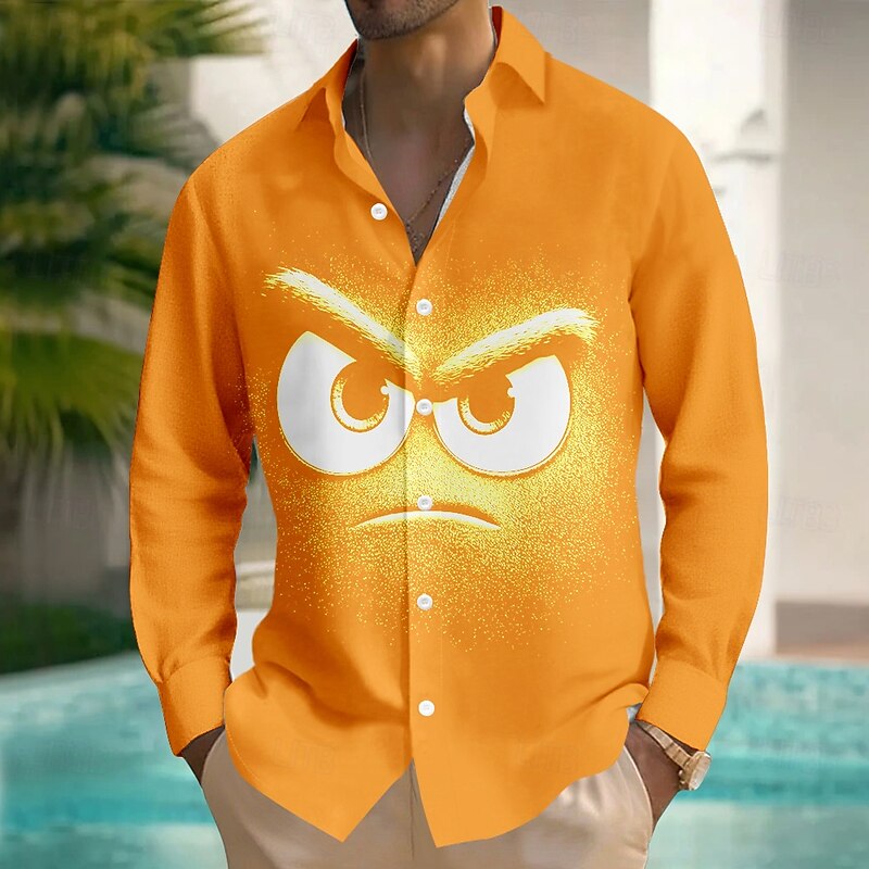Men's Cartoon Funny Smile Face Shirt Button Up Shirt Long Sleeve Fashion Casual Outdoor Daily Streetwear Spring Fall Turndown 3D Print Front One Pocket Linen Like Shirt Black Blue Purple Orange4