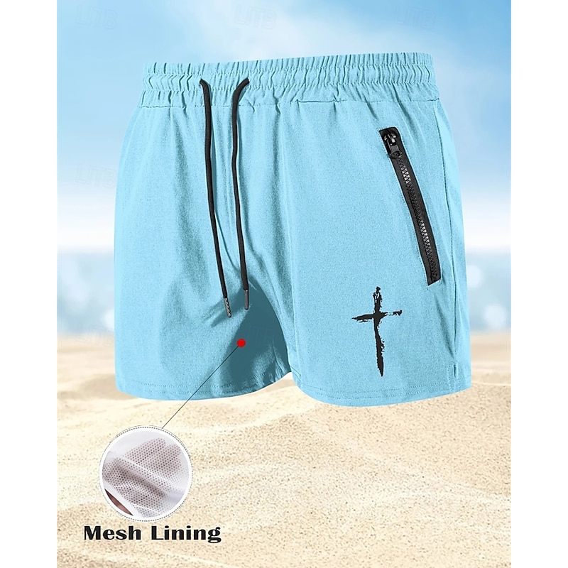 Men's Swim Trunks Swim Shorts Board Shorts Cross Quick dry Breathable Drawstring Elastic Waist Vacation Beach Hawaiian Casual Black White3