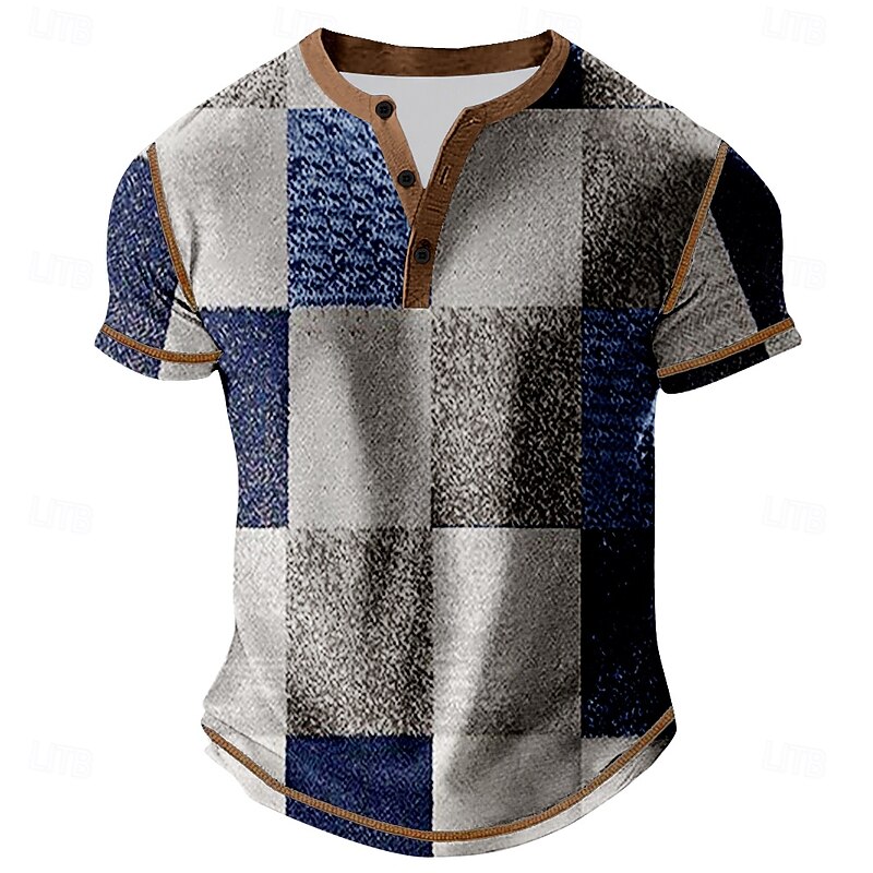 Men's Graphic Color Block Henley Shirt Tee Short Sleeve Vintage Fashion Designer Outdoor Casual Daily Spring &  Fall All Seasons Gray Red Henley Henley T-Shirt2