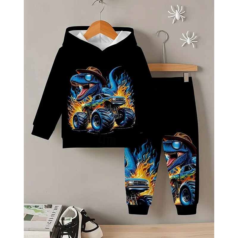 Boys' 3D Dinosaur Hoodie & Sweatpants Set Sports Suit Tracksuits Long Sleeve Spring Fall Daily Basic Casual Kids 4-12 Years Hooded Outdoor Vacation Sports Tailored Fit2