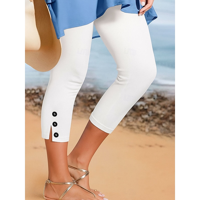 Women's Leggings Basic Casual Casual / Sporty Calf-Length High Waist Plain Comfy Soft Comfortable Stretchy Vacation Yoga Street Black White Summer Slim Fit