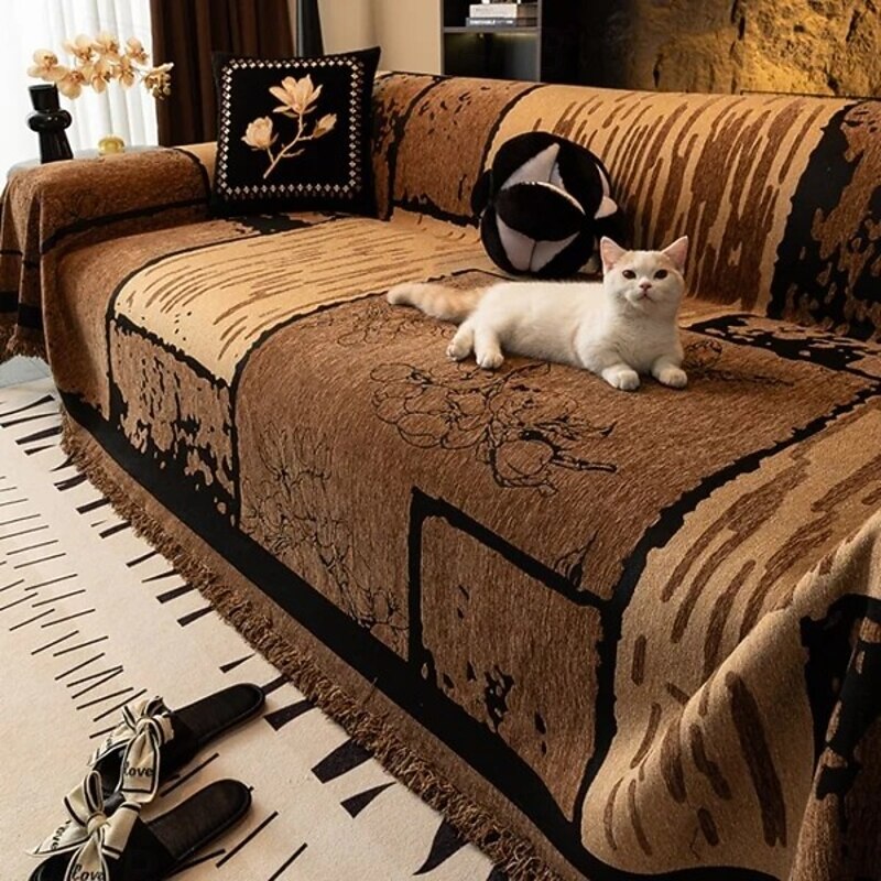 Vintage Chenille Anti-Scratch Sofa Protector Throw Couch Cover Pet Friendly3