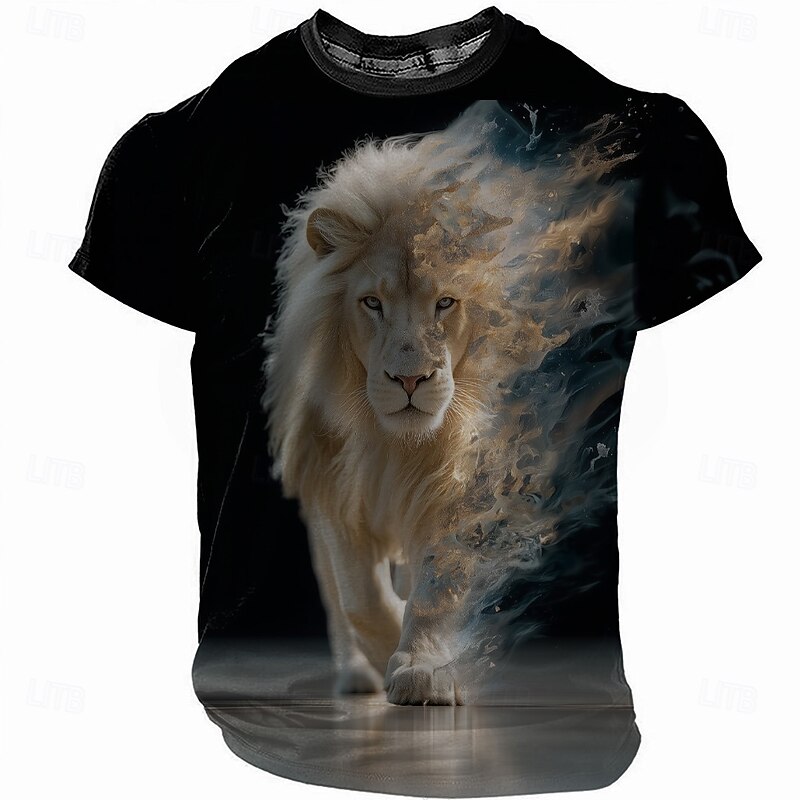 Men's Lion 3D T Shirt Short Sleeve T shirt 3D Print Crew Neck Shirt Exaggerated Designer Party Street Casual Blue Brown Gray Summer Spring All Seasons Clothing Apparel S M L XL XXL XXXL
