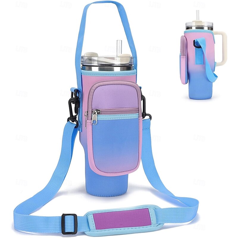 Water Bottle Carrier Bag for Stanley 40oz Tumbler with Phone Pocket Neoprene Water Bottle Holder with Shoulder & Handheld Strap Stanley Cup Accessories