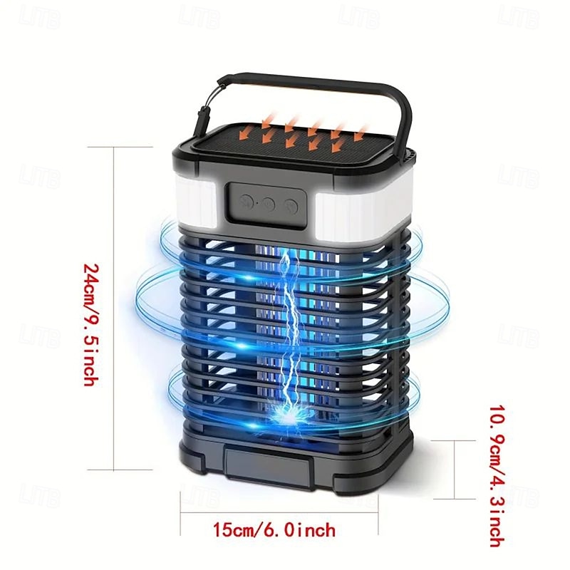 1 Piece Solar Powered Insect Stung Device for Indoor and Outdoor Use 5-in-1 Portable Electric Mosquito Stung Device Rechargeable Flight Stung Device with 4000mAh Battery 4200V LED Light Inductio4