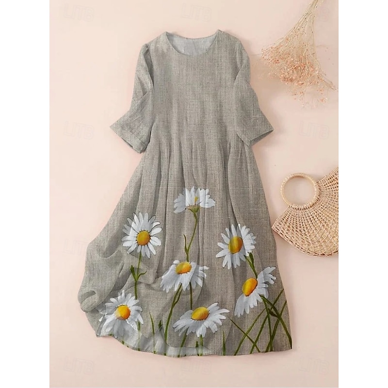 Women's Midi Dress T Shirt Dress Tee Dress A Line Dress Summer Dress Vacation Casual Beach Date Summer Dress Regular Fit Floral Graphic Short Sleeve Crew Neck Light Green Pink Red Light Brown Summer4