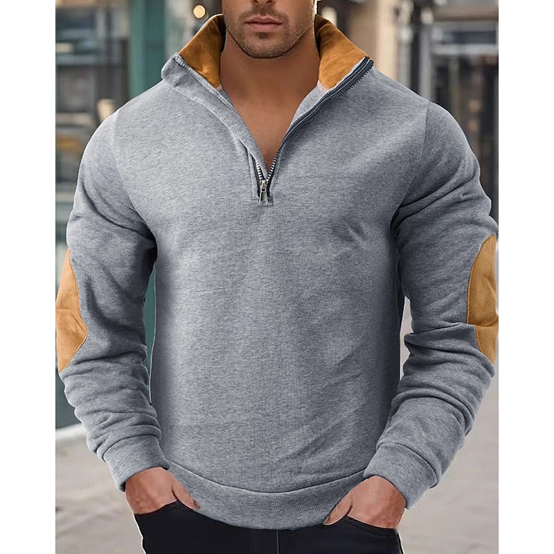 Men's Sweatshirt Quarter Zip Sweatshirt Black Wine Khaki Light Grey Dark Gray Half Zip Color Block Patchwork Sports & Outdoor Daily Holiday Polyester Streetwear Basic Casual Spring Fall Clothing