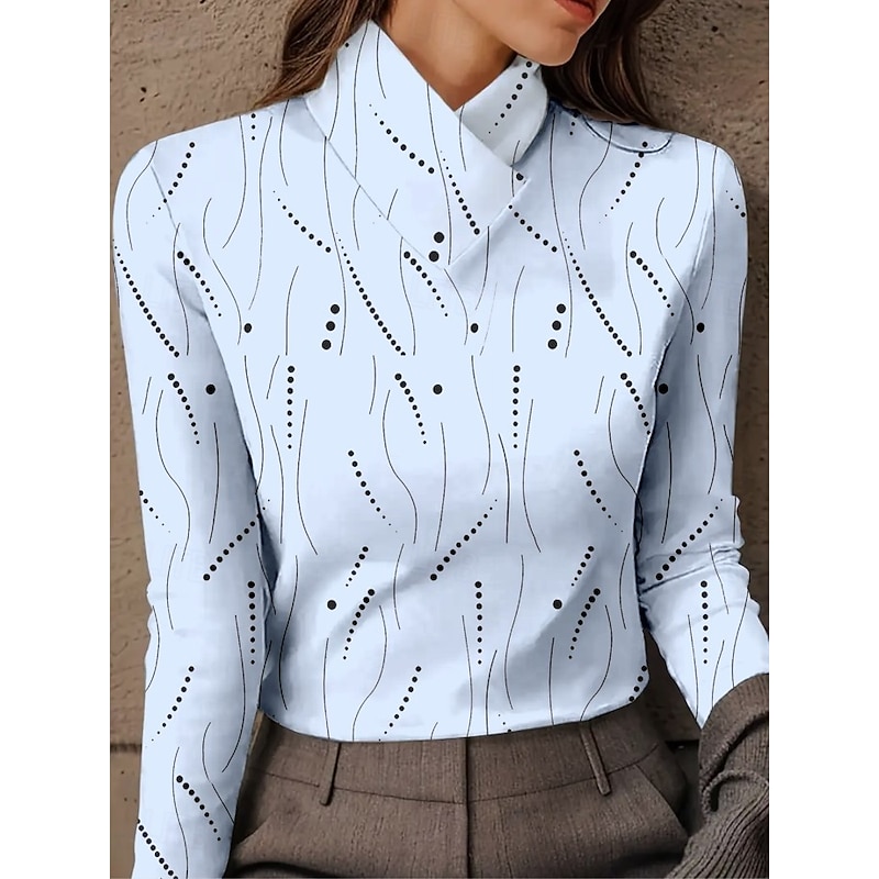 Women's Tunic Graphic Geometric Abstract Elegant Vintage Stylish Long Sleeve High Neck Regular Tops Daily Pink Blue off-white Fall Winter Prefall2