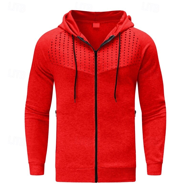 Men's Hoodie Full Zip Hoodie Black Red Blue Gray Hooded Plain Patchwork Sports & Outdoor Casual Daily Streetwear Cool Sportswear Spring &  Fall Clothing Apparel Hoodies Sweatshirts3