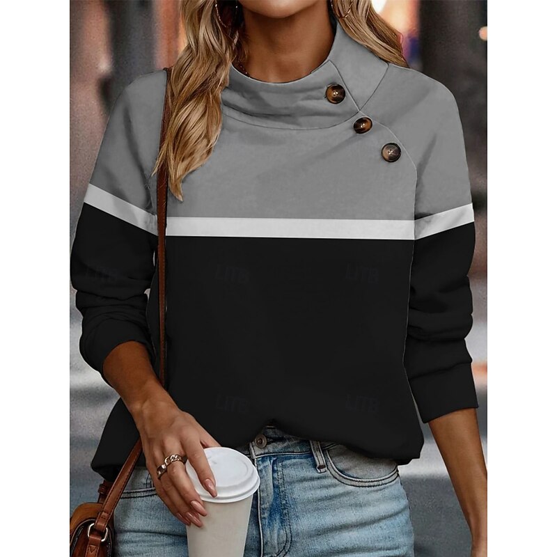 Women's Blouse Color Block Daily Stylish Long Sleeve High Neck Regular Tops Daily Holiday Buttons Print Light Green Pink Blue Apricot Gray Summer Spring Fall2