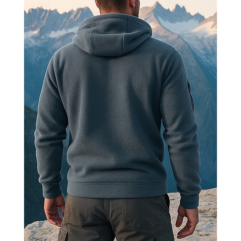 Men's Fleece Hoodie Long Sleeve Hooded Top Outdoor Thermal Warm Winter Polyester Black Army Green Grey Traveling Running2